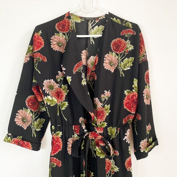 Zara DArk Florals Long Sleeve Jumpsuit S - Picture 7 of 10